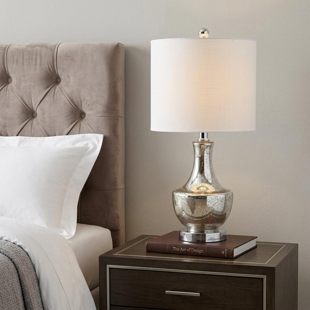 20" Silver Novelty Bedside Lamp With Drum Shade — view 5