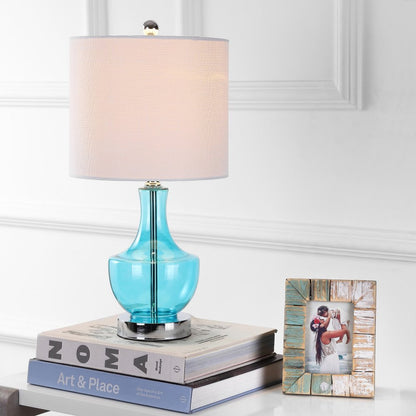 20" Turquoise And Silver Glass Gourd Table Lamp With Drum Shade HomeRoots