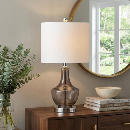 20" Silver Table Lamp With Drum Shade HomeRoots