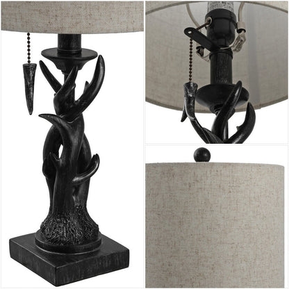 21" Black Antlers Table Lamp With Drum Shade HomeRoots