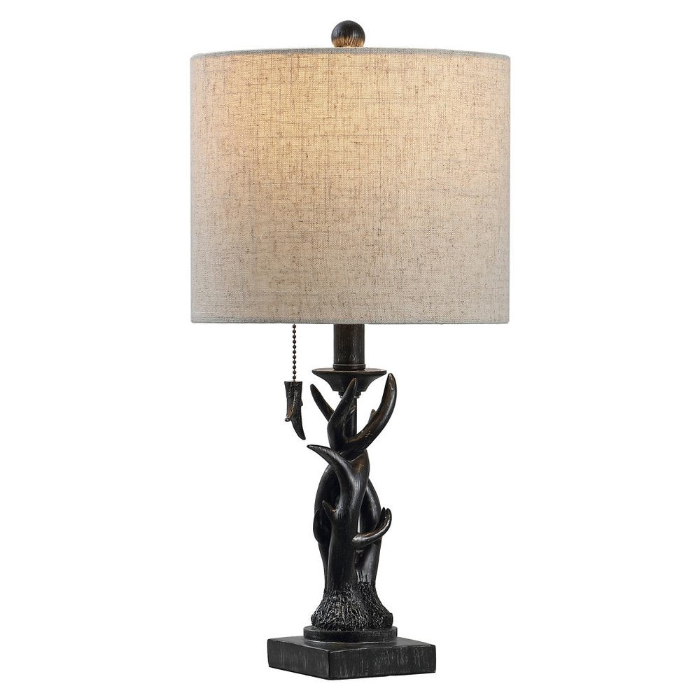 21" Black Antlers Table Lamp With Drum Shade HomeRoots