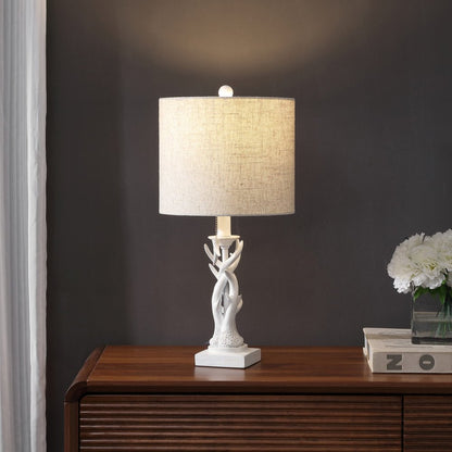 21" Antiqued White Antlers Desk Lamp With Drum Shade HomeRoots