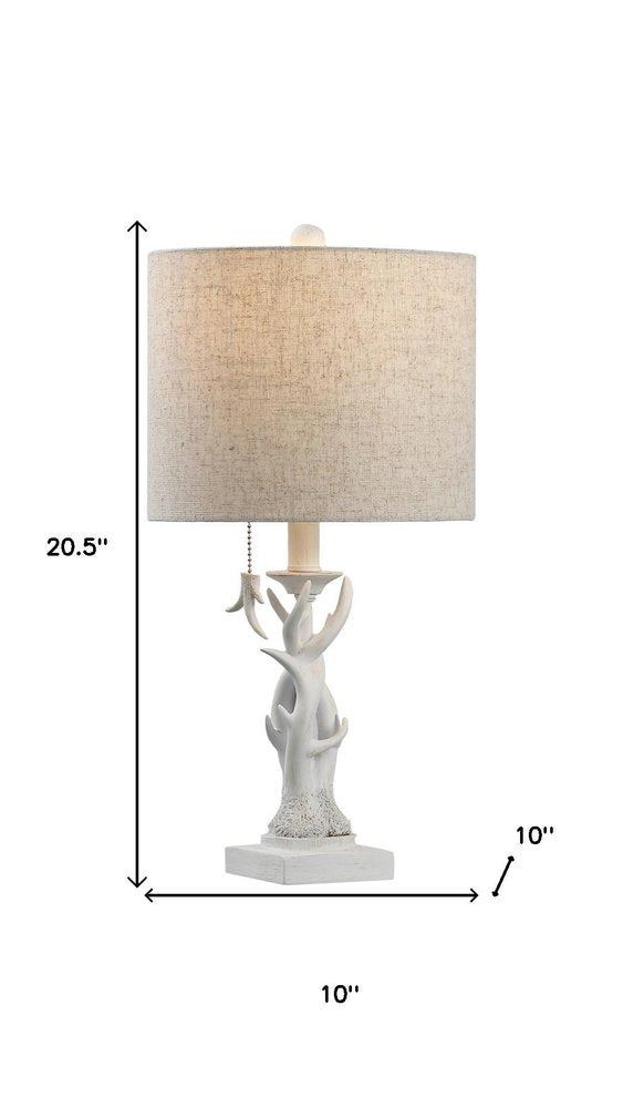 21" Antiqued White Antlers Desk Lamp With Drum Shade HomeRoots