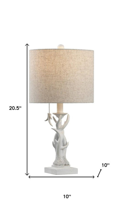 21" Antiqued White Antlers Desk Lamp With Drum Shade HomeRoots