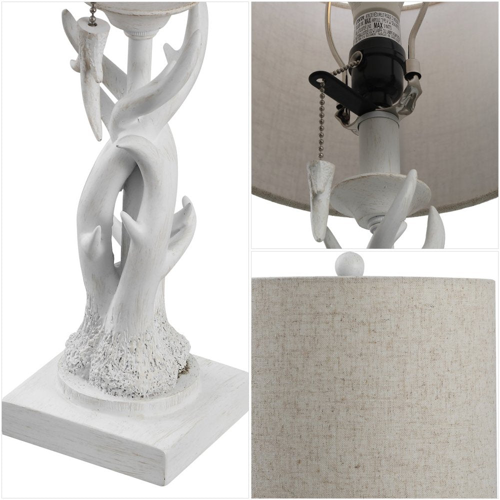 21" Antiqued White Antlers Desk Lamp With Drum Shade HomeRoots