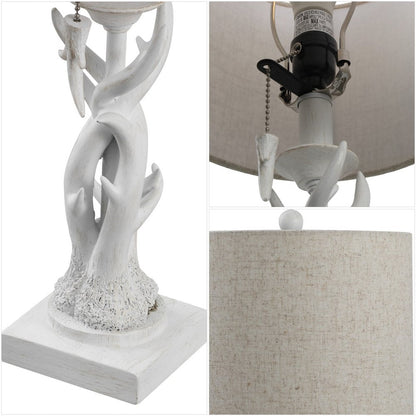 21" Antiqued White Antlers Desk Lamp With Drum Shade HomeRoots
