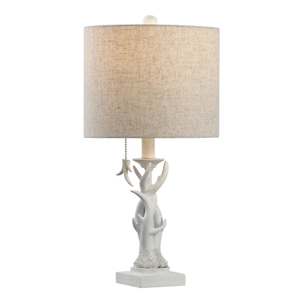 21" Antiqued White Antlers Desk Lamp With Drum Shade HomeRoots
