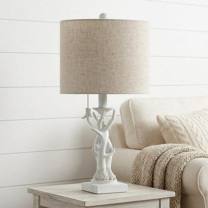 21" Antiqued White Antlers Desk Lamp With Drum Shade HomeRoots
