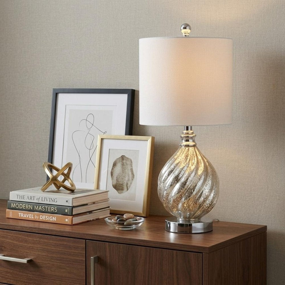 21" Silver Novelty Table Lamp With Globe Shade HomeRoots