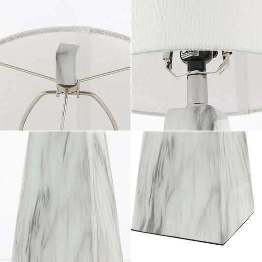 Set of Two 21" White Geometric Table Lamps With Empire Shades HomeRoots
