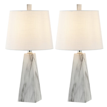 Set of Two 21" White Geometric Table Lamps With Empire Shades HomeRoots
