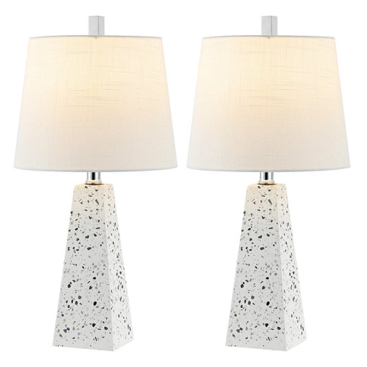 Set of Two 21" White Geometric Table Lamps With Empire Shades HomeRoots