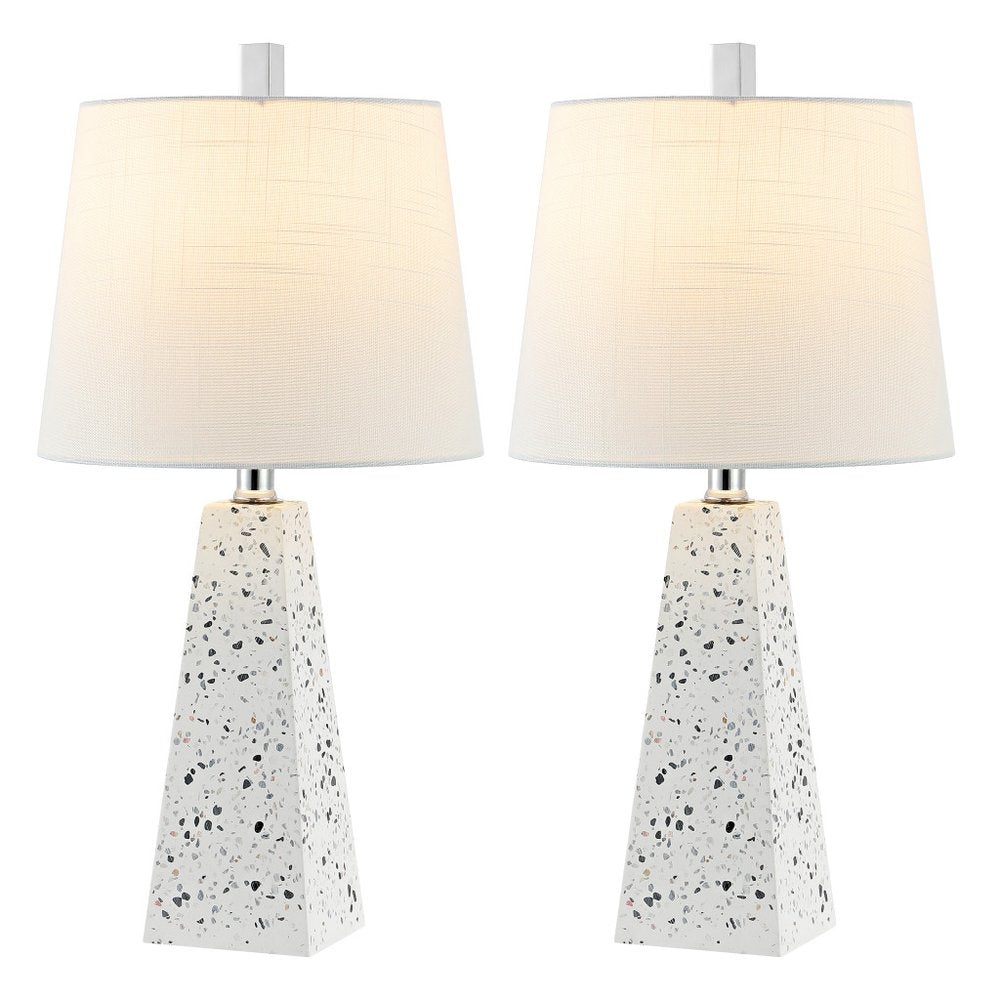 Set of Two 21" White Geometric Table Lamps With Empire Shades HomeRoots