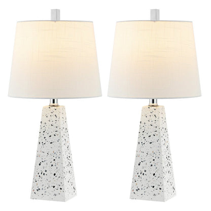 Set of Two 21" White Geometric Table Lamps With Empire Shades HomeRoots