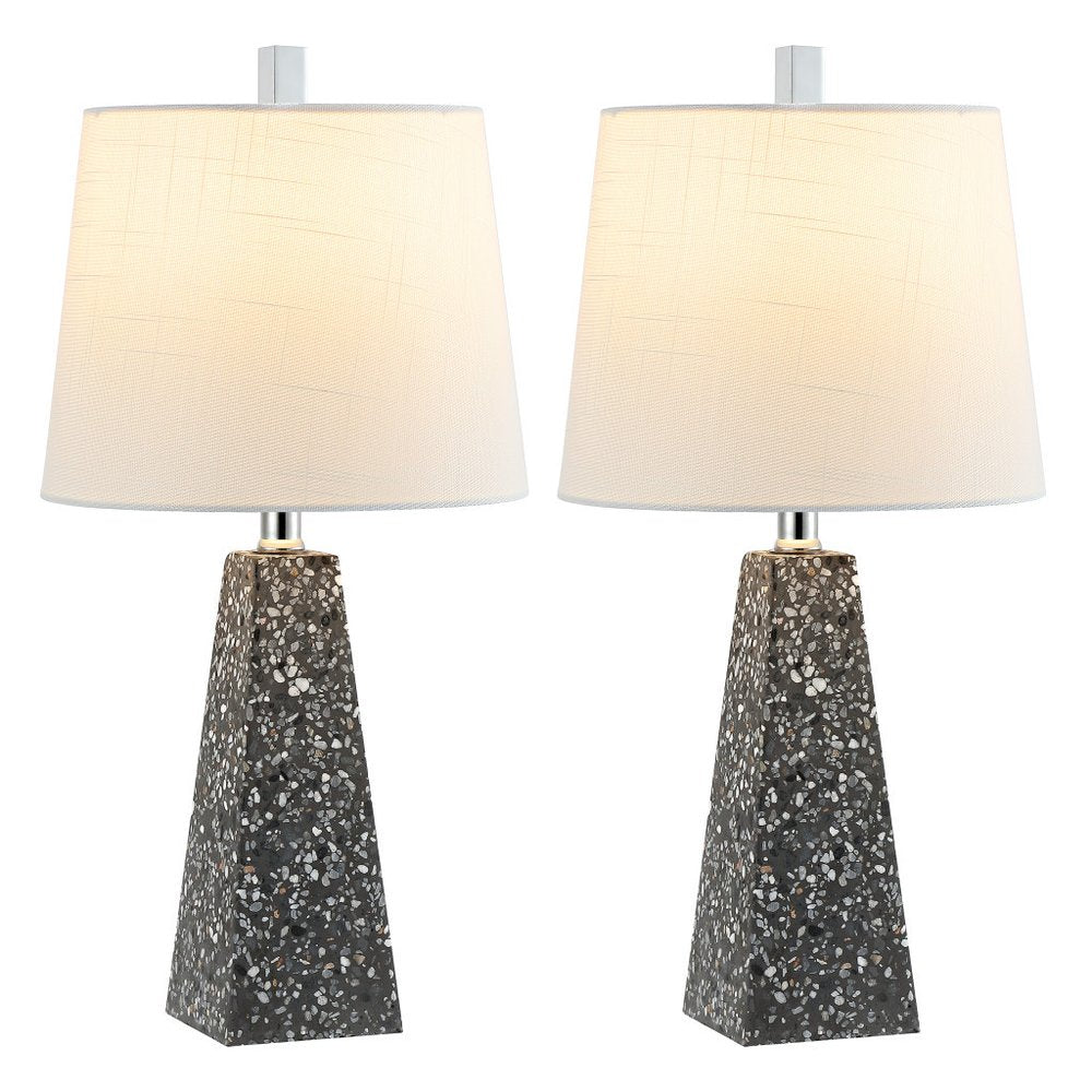 Set of Two 21" Gray Geometric Table Lamps With Empire Shades HomeRoots