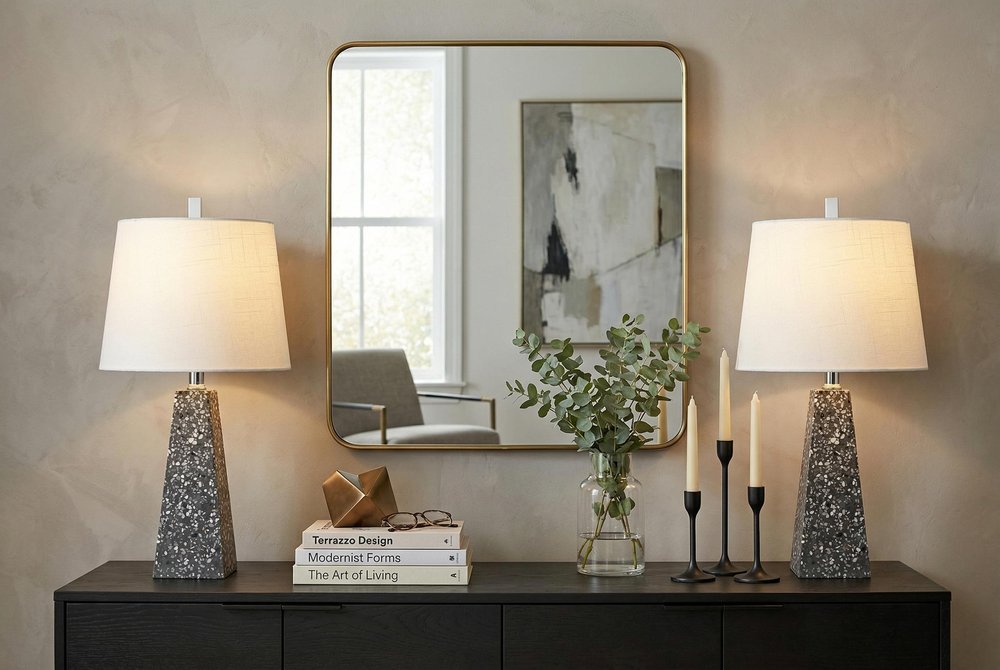 Set of Two 21" Gray Geometric Table Lamps With Empire Shades HomeRoots