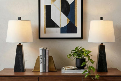 Set of Two 21" Black Novelty Table Lamps With Empire Shades HomeRoots