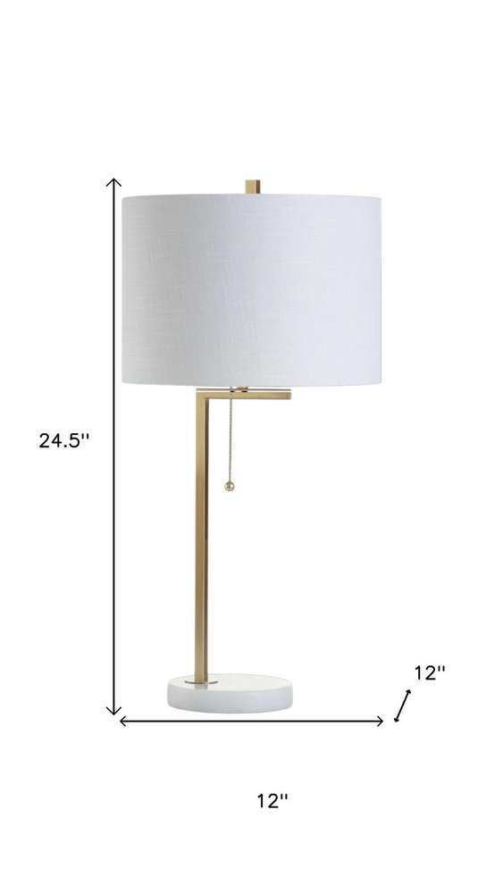 25" Brass And White Round Table Lamp With Drum Shade — view 5