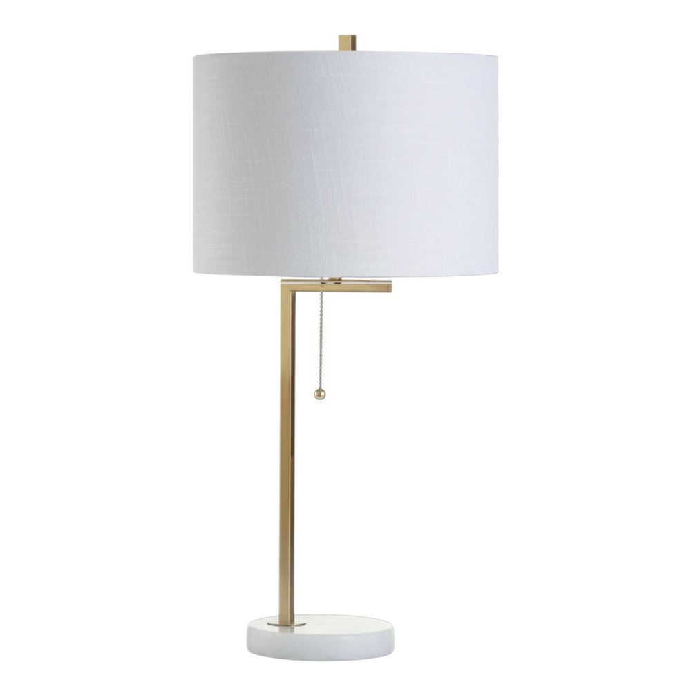 25" Brass And White Round Table Lamp With Drum Shade — view 4