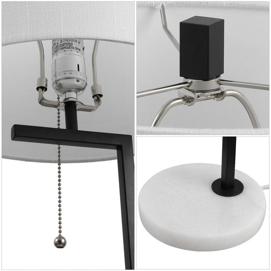25" White Novelty Table Lamp With Drum Shade HomeRoots