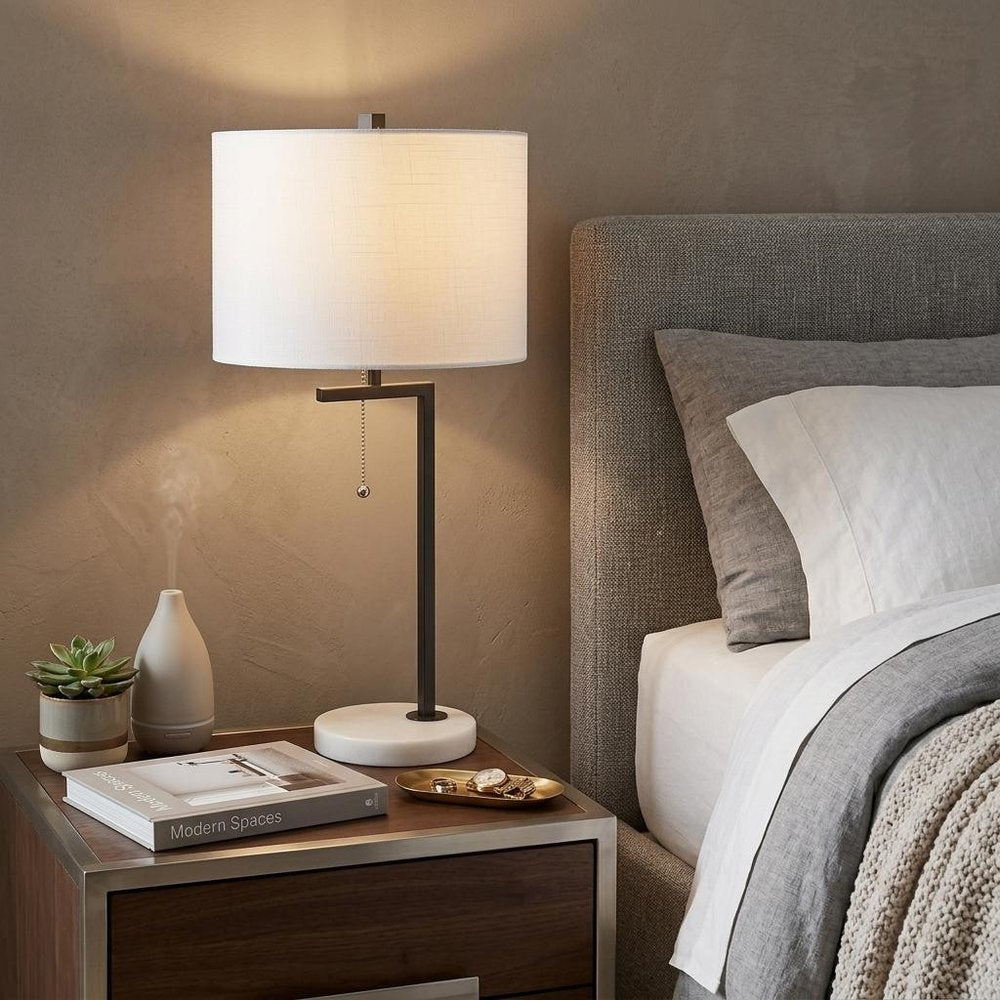 25" White Novelty Table Lamp With Drum Shade HomeRoots