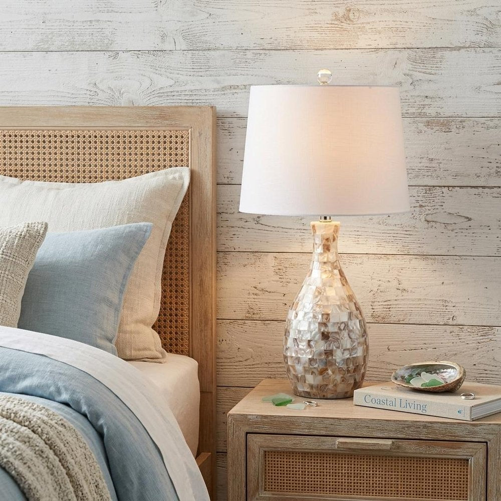 27" Ivory And Beige Novelty Table Lamp With Drum Shade — view 7