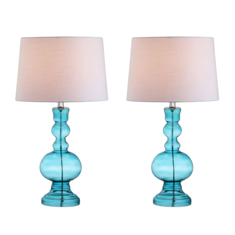 Set of Two 29" Blue Urn Table Lamps With Drum Shades HomeRoots