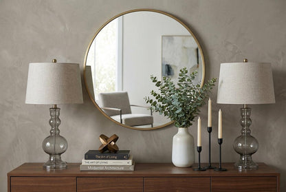 Set of Two 29" Clear Novelty Table Lamps With Drum Shades HomeRoots