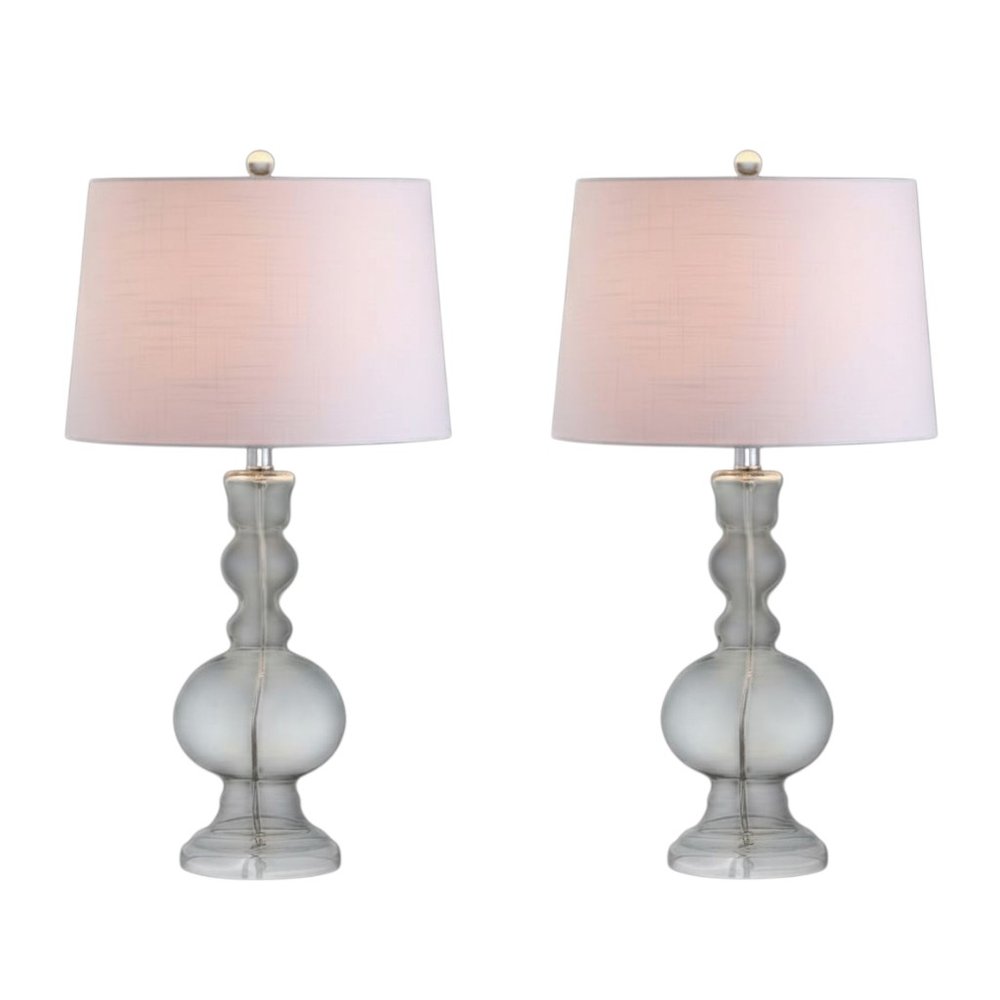 Set of Two 29" Clear Novelty Table Lamps With Drum Shades HomeRoots