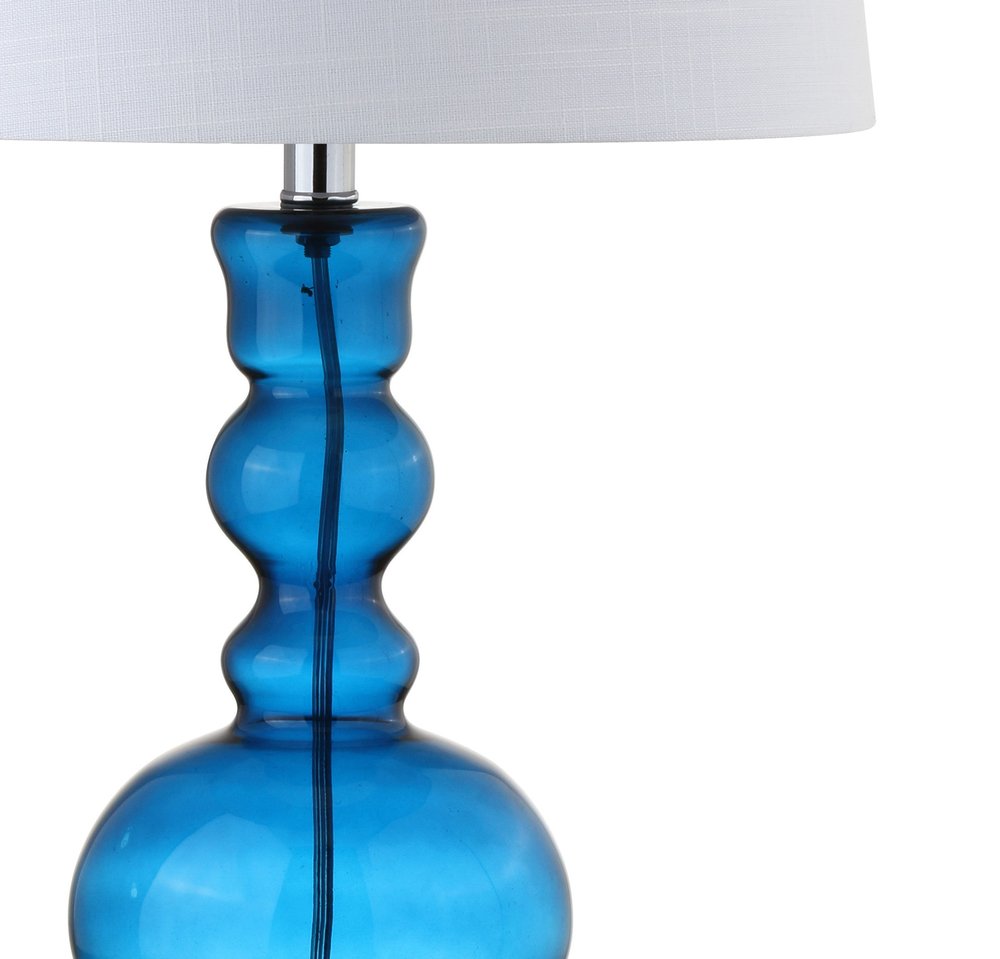 Set of Two 29" Blue Curved Body Glass Table Lamps With Drum Shades HomeRoots