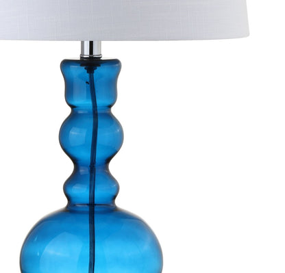 Set of Two 29" Blue Curved Body Glass Table Lamps With Drum Shades HomeRoots
