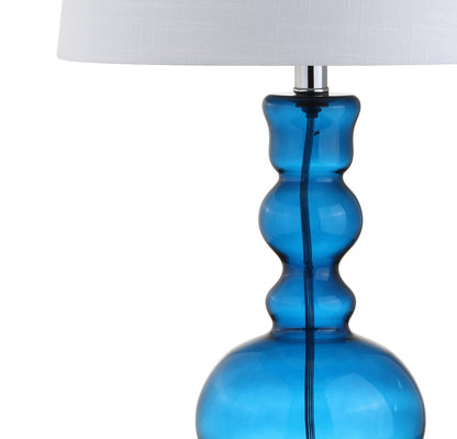 Set of Two 29" Blue Curved Body Glass Table Lamps With Drum Shades HomeRoots