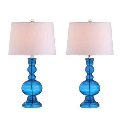 Set of Two 29" Blue Curved Body Glass Table Lamps With Drum Shades HomeRoots