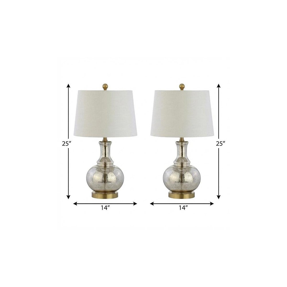 Set of Two 25" Silver Novelty Table Lamps With Drum Shades — view 6
