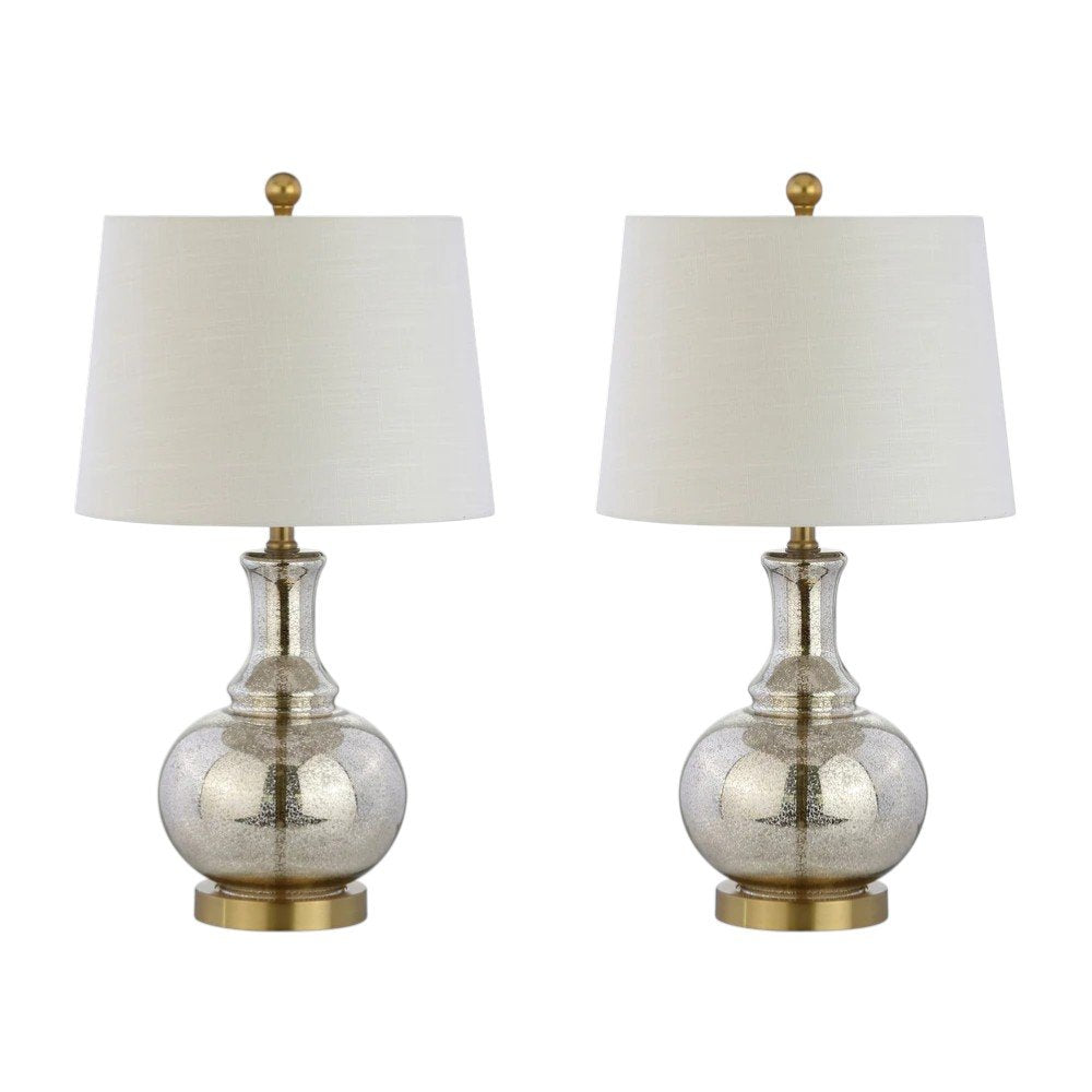 Set of Two 25" Silver Novelty Table Lamps With Drum Shades — view 5