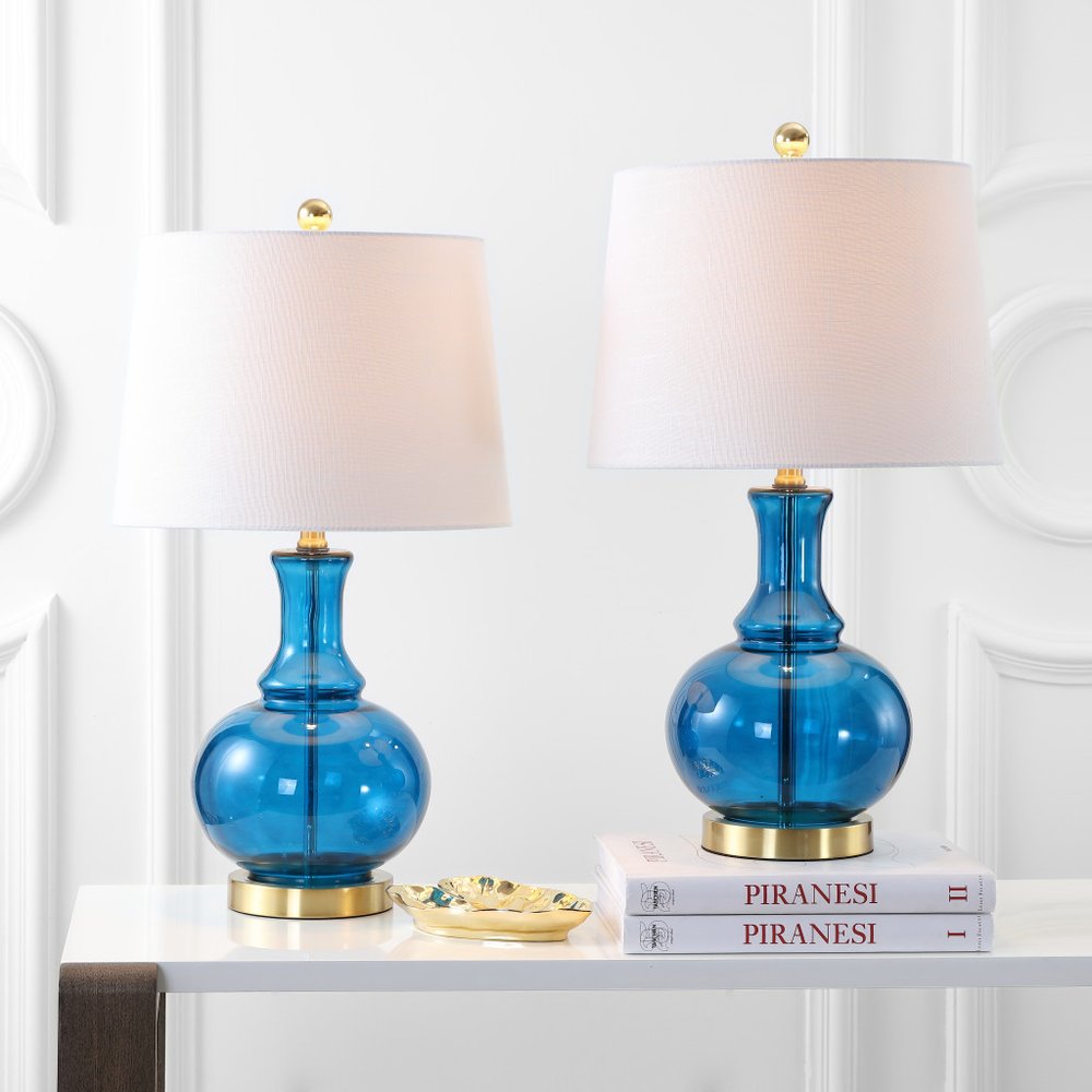 Set of Two 25" Gold Novelty Table Lamps With Drum Shades — view 1