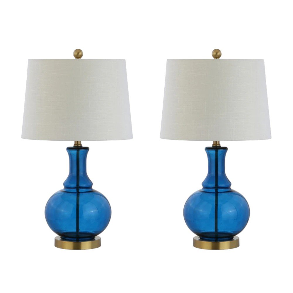 Set of Two 25" Gold Novelty Table Lamps With Drum Shades — view 6