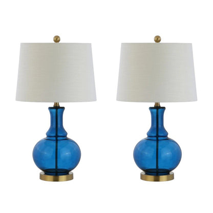 Set of Two 25" Gold Novelty Table Lamps With Drum Shades