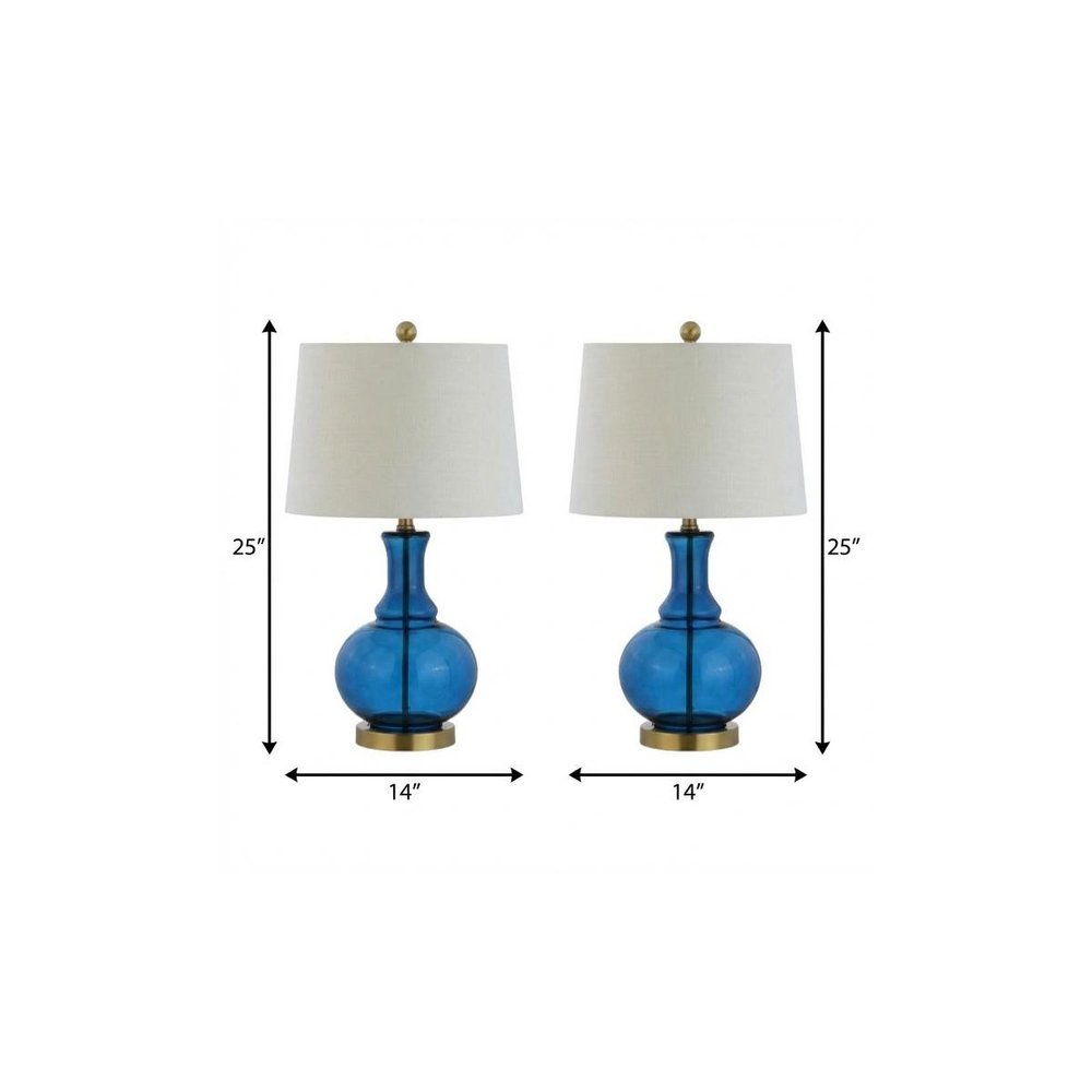 Set of Two 25" Gold Novelty Table Lamps With Drum Shades — view 7