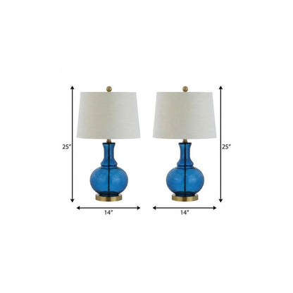 Set of Two 25" Gold Novelty Table Lamps With Drum Shades