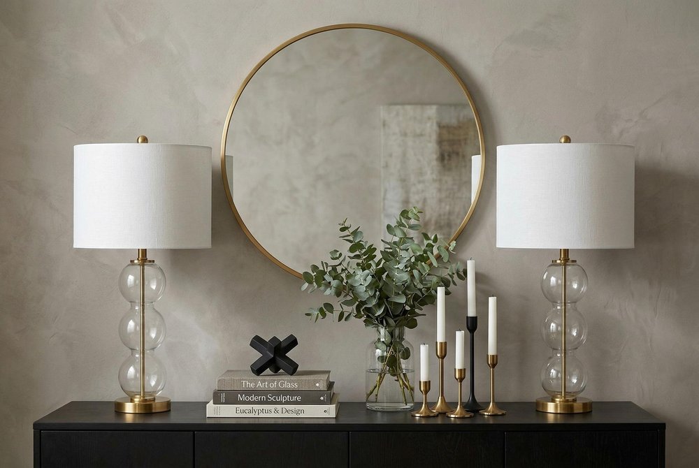 Set of Two 27" Gold Novelty Table Lamps With Drum Shades — view 9