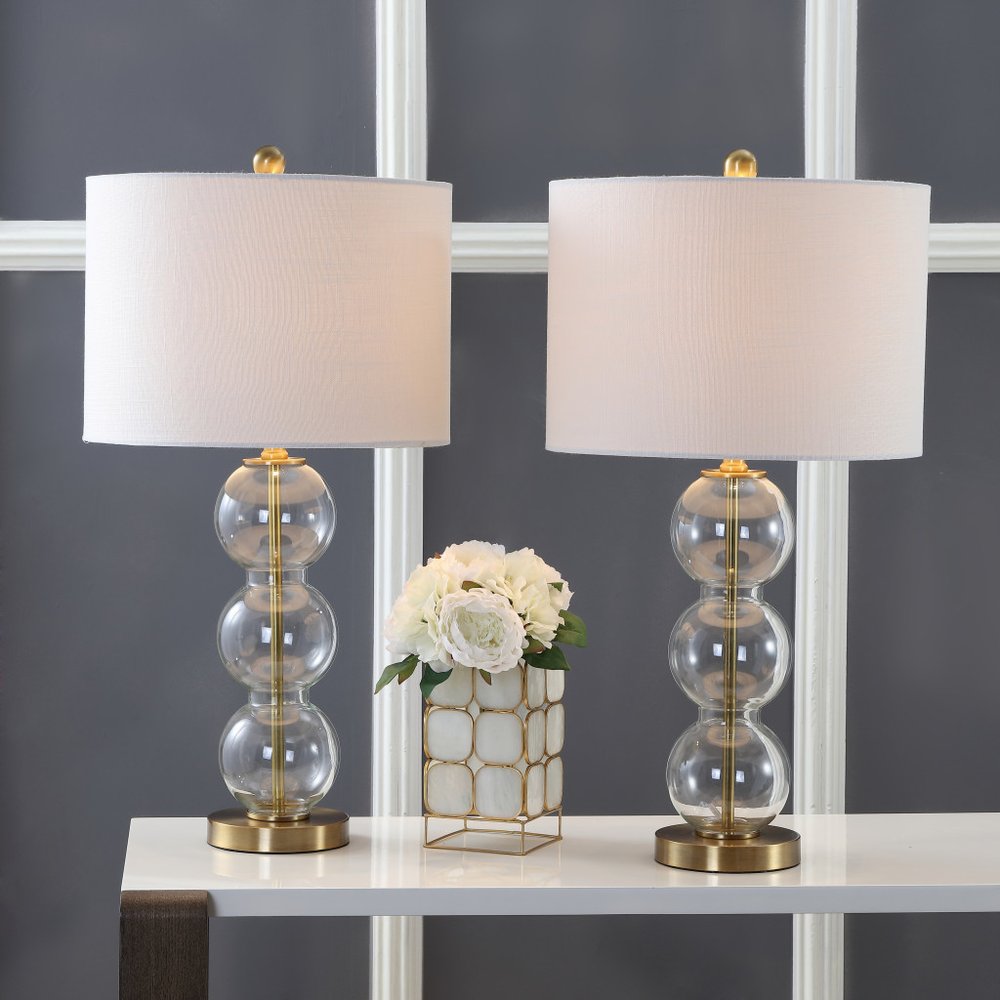 Set of Two 27" Gold Novelty Table Lamps With Drum Shades — view 1