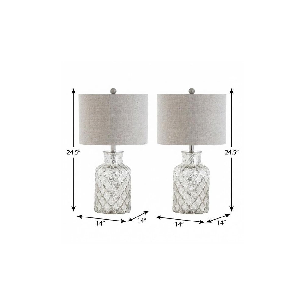 Set of Two 25" Silver Table Lamps With Drum Shades — view 7