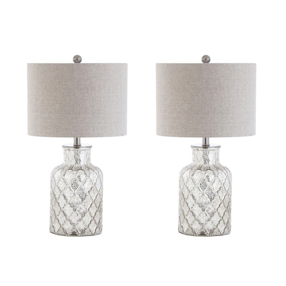 Set of Two 25" Silver Table Lamps With Drum Shades — view 5