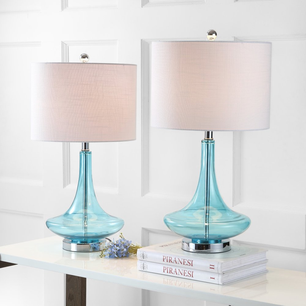 Set of Two 26" Silver Novelty Table Lamps With Drum Shades — view 1