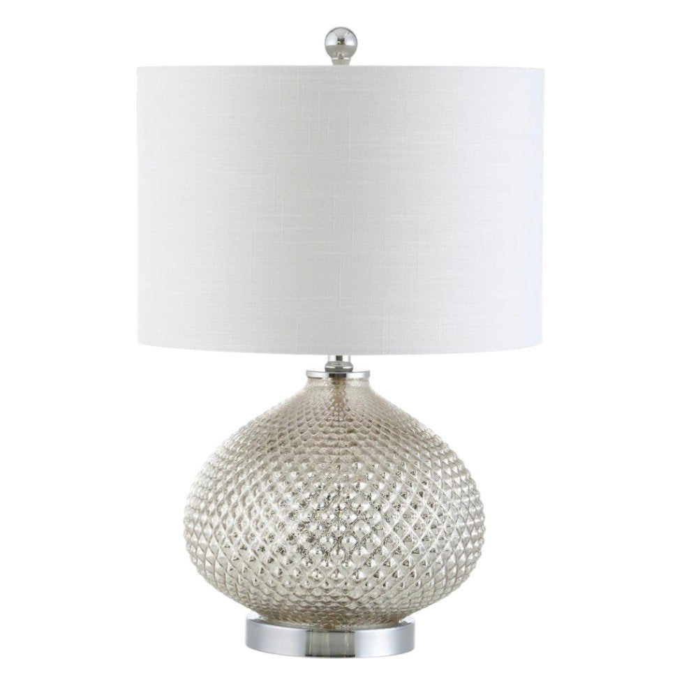 23" Silver Round Table Lamp With Drum Shade — view 4