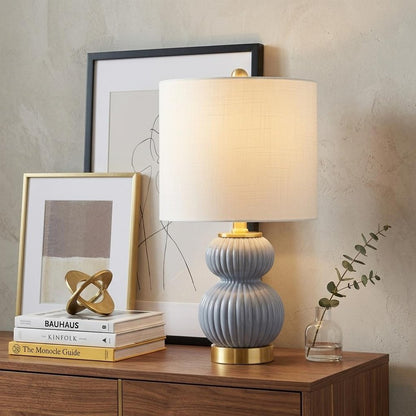 20" Gold Gourd Table Lamp With Drum Shade HomeRoots