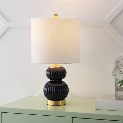 20" Navy Blue And Gold Gourd Table Lamp With Drum Shade HomeRoots
