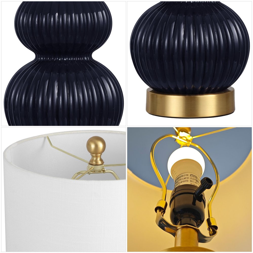 20" Navy Blue And Gold Gourd Table Lamp With Drum Shade HomeRoots