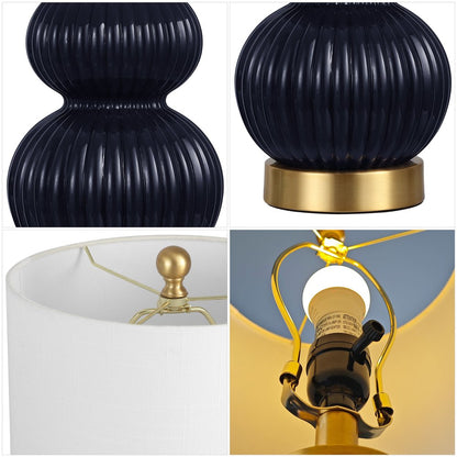 20" Navy Blue And Gold Gourd Table Lamp With Drum Shade HomeRoots